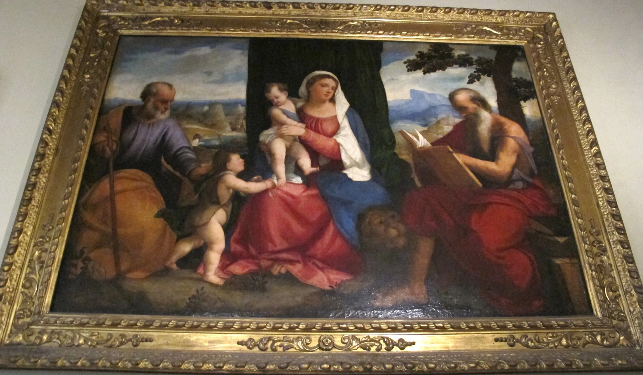 The Holy Family and Infant St. John and St. Jerome, detail