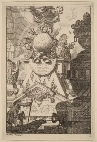 Fantasy of an Antique Trophy to Augustus, by Carl Schütz, ink, 1775