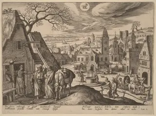 The Virgin and Joseph at the Inn, by Adriaen Collaert, ink, 1585