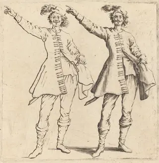 Officer, with Arm Extended, Front View, by Jacques Callot, ink, 1622