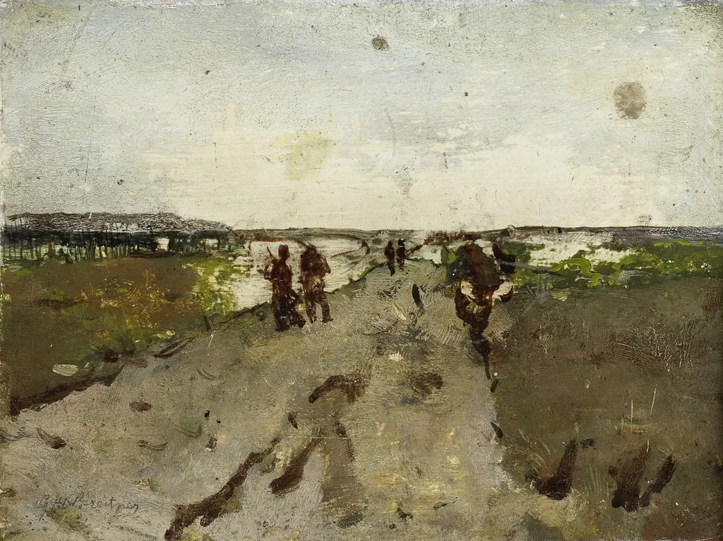 Landscape near Waalsdorp, with Soldiers on Maneuver, by George Hendrik Breitner, oil, 1901