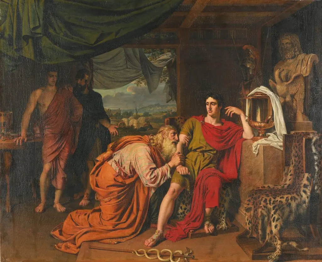 Priam asks Achilles to return Hector's body, by Alexander Ivanov, oil, 1824