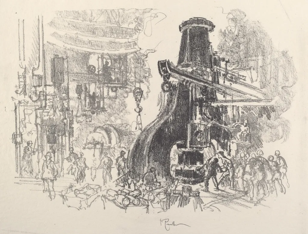 The Little Men of the Big Hammer, by Joseph Pennell, ink, 1917