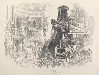 The Little Men of the Big Hammer, by Joseph Pennell, ink, 1917