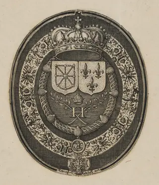 Shields of Henry IV and Maria de Medici [bottom half], by Simon van de Passe, ink, 1621
