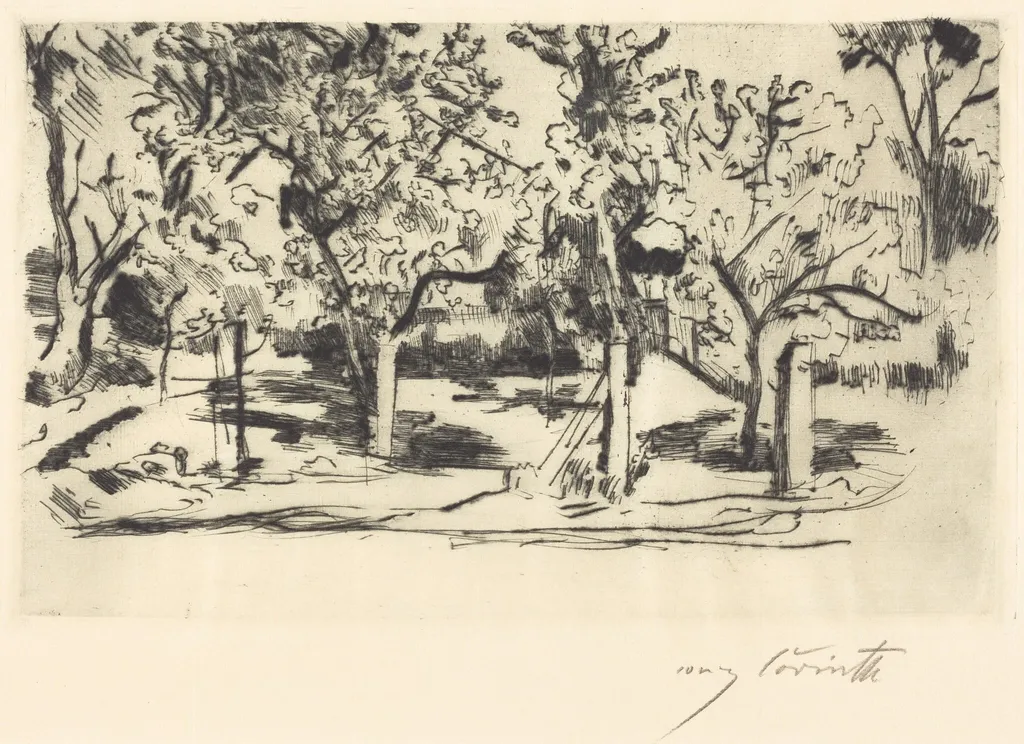 Obstgarten (Orchard), by Lovis Corinth, ink, 1918