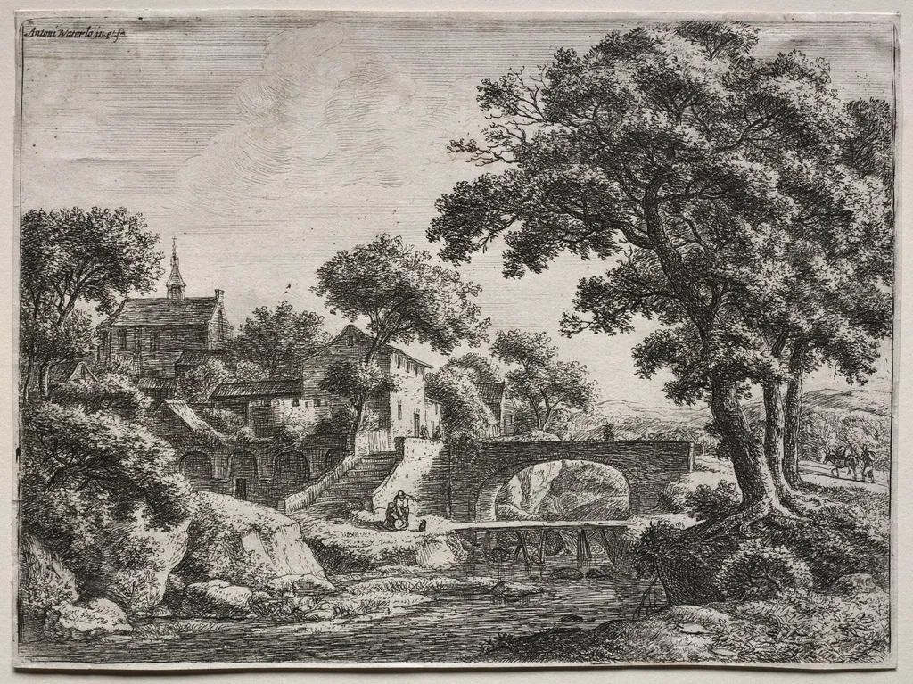 Twelve landscapes (H.95-106): The Two Bridges, by Antonie Waterloo, 1665