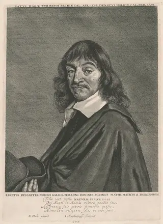 René Descartes, by Jonas Suyderhoff, ink, 1654