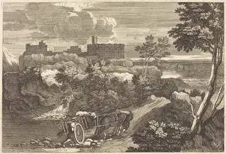 Landscape with Wagon, by Sébastien Bourdon, ink, 1644