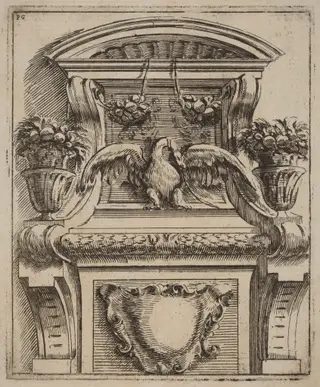 Architectural Motif with a Bird, by Carlo Antonio Buffagnotti, ink, 1690