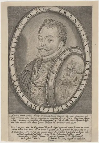 Sir Francis Drake, by Thomas de Leu, ink, 1590