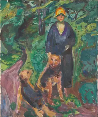 Woman with Airdale Terrier, by Edvard Munch, oil, 1920