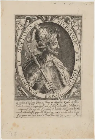 Stephen, King of England, by Renold Elstrack, ink, 1598