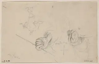The hands of a Chinese figure holding a line or pipe, by George Chinnery, 16