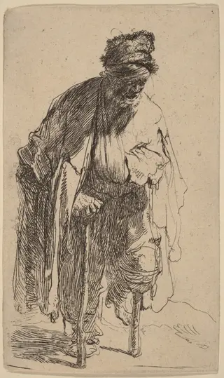 Beggar with a Wooden Leg, by Rembrandt van Rijn, ink, 1630