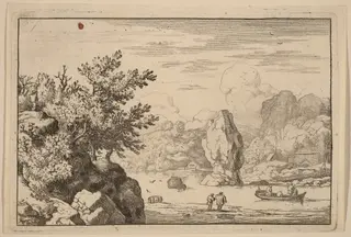 Rock in the Middle of a River, by Allart van Everdingen, ink, 1650