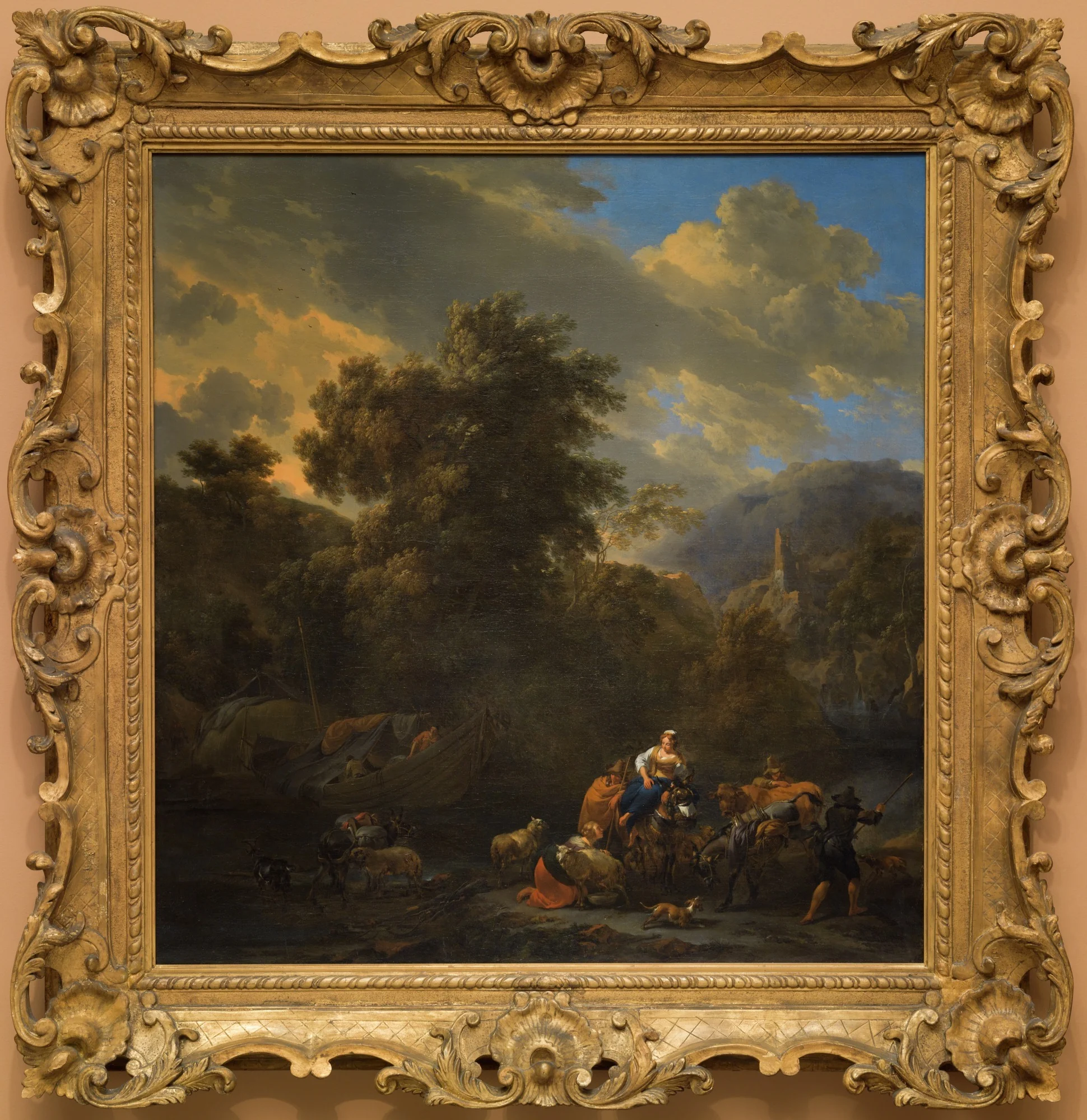 Italianate Landscape with Figures and Pack Animals on the Banks of a River, detail