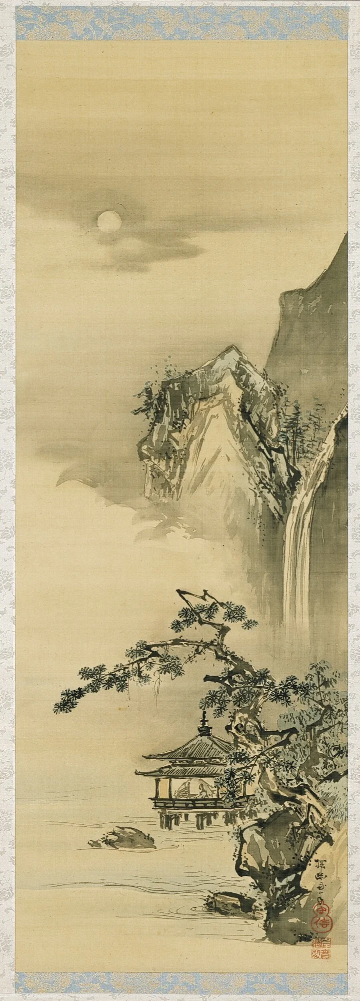 Lake Pavilion near a Waterfall, detail