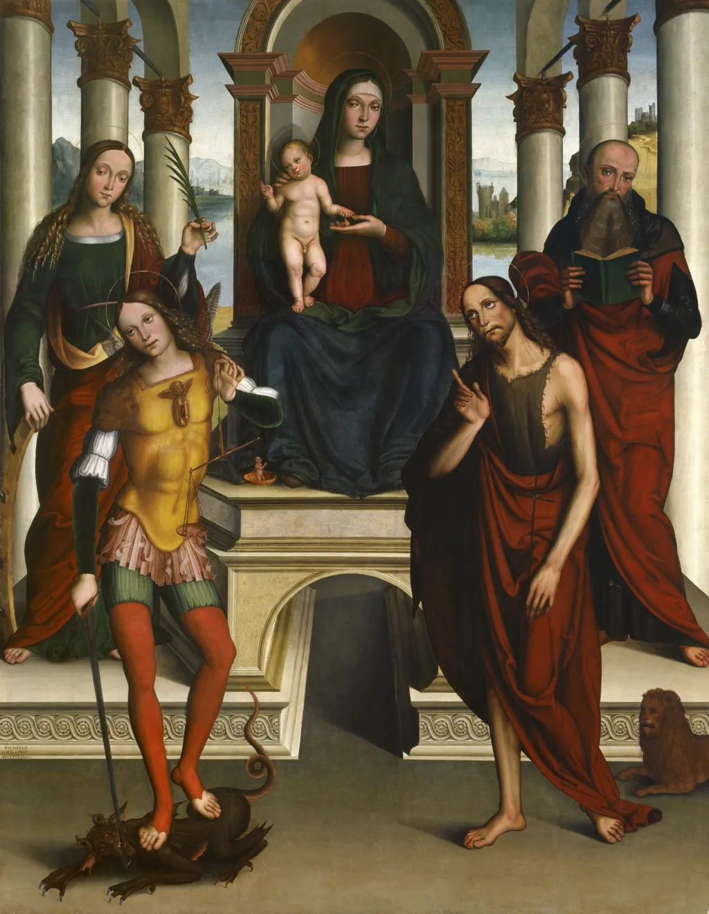 Madonna and Child Enthroned with Saints, by Michele Coltellini, oil, 1506