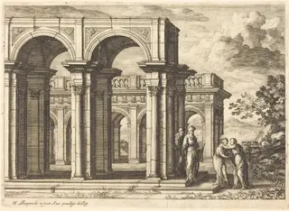 Meeting of Mary and Elizabeth, by Henri Mauperche, ink, 1644