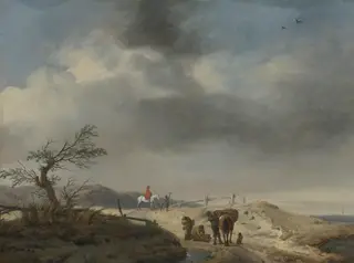 Dune Landscape with Figures, by Philips Wouwerman, oil, 1644