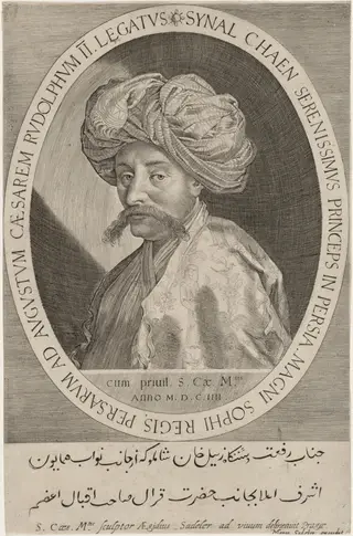 Synal Chaen, Persian Ambassador to Court of Rudolph II, by Aegidius Sadeler II, ink, 1600