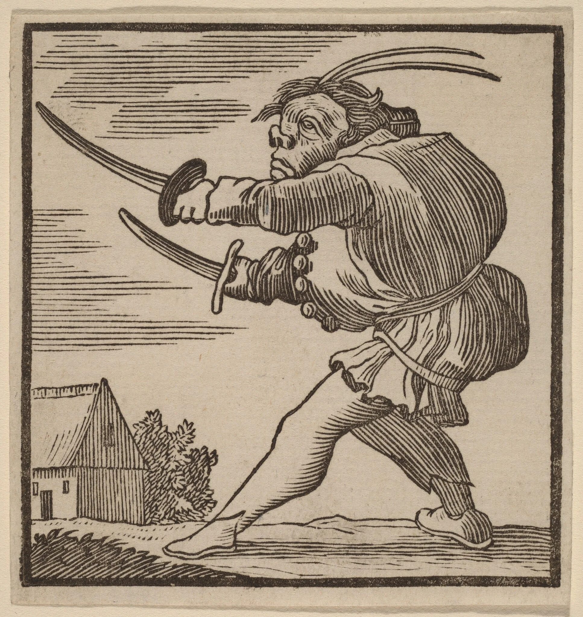 Hunchback Brandishing Two Swords, detail