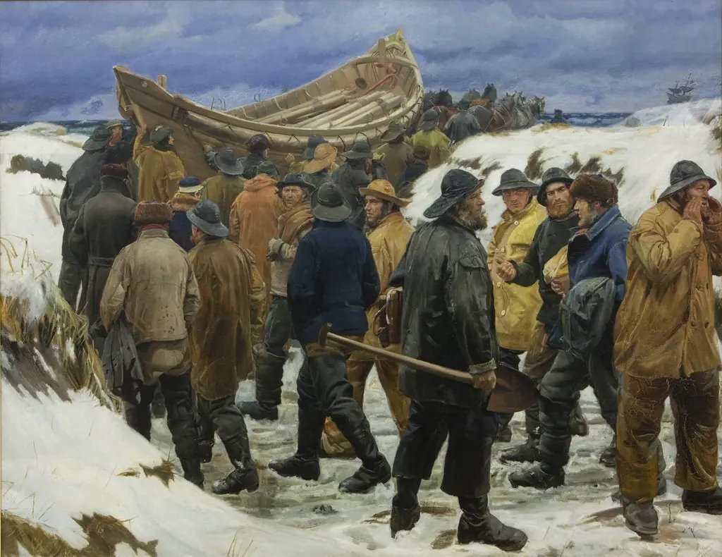 The Lifeboat is Taken through the Dunes, by Michael Ancher, oil, 1892