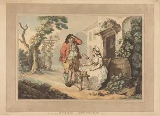 Rustic Courtship, by Thomas Rowlandson, ink, 1785