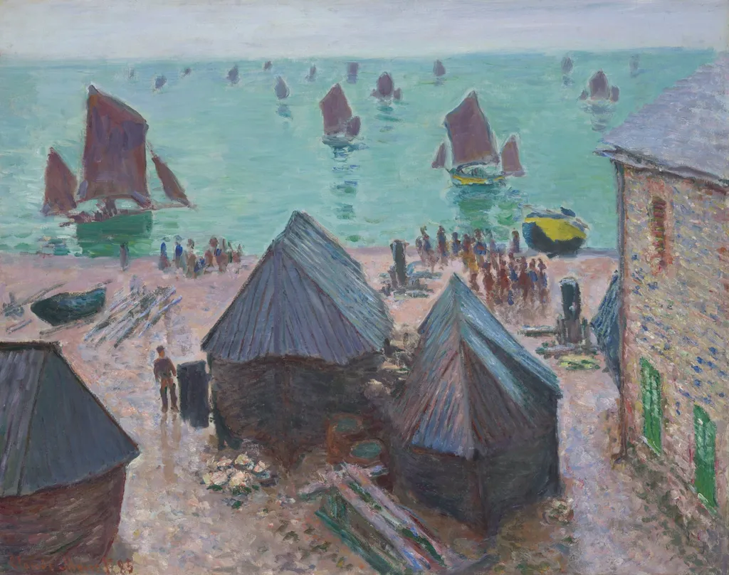 The Departure of the Boats, Étretat, by Claude Monet, oil, 1885