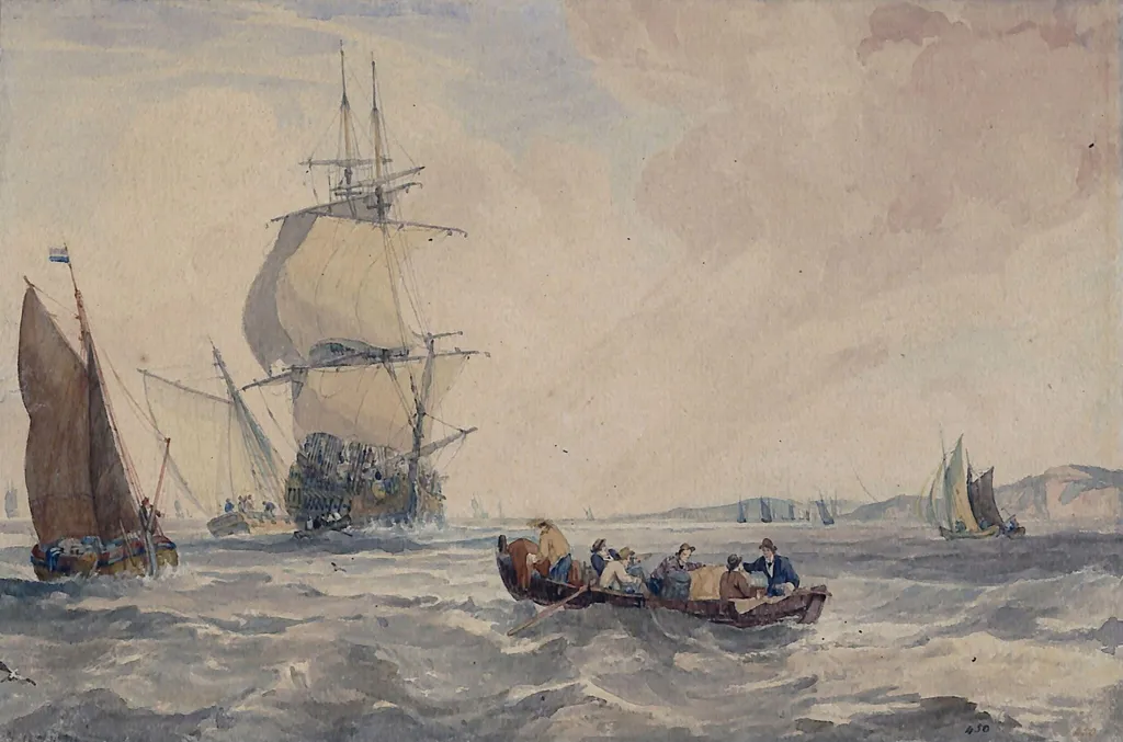 Passengers Proceeding by Boat to their Ship, by Samuel Owen, watercolor, 1850