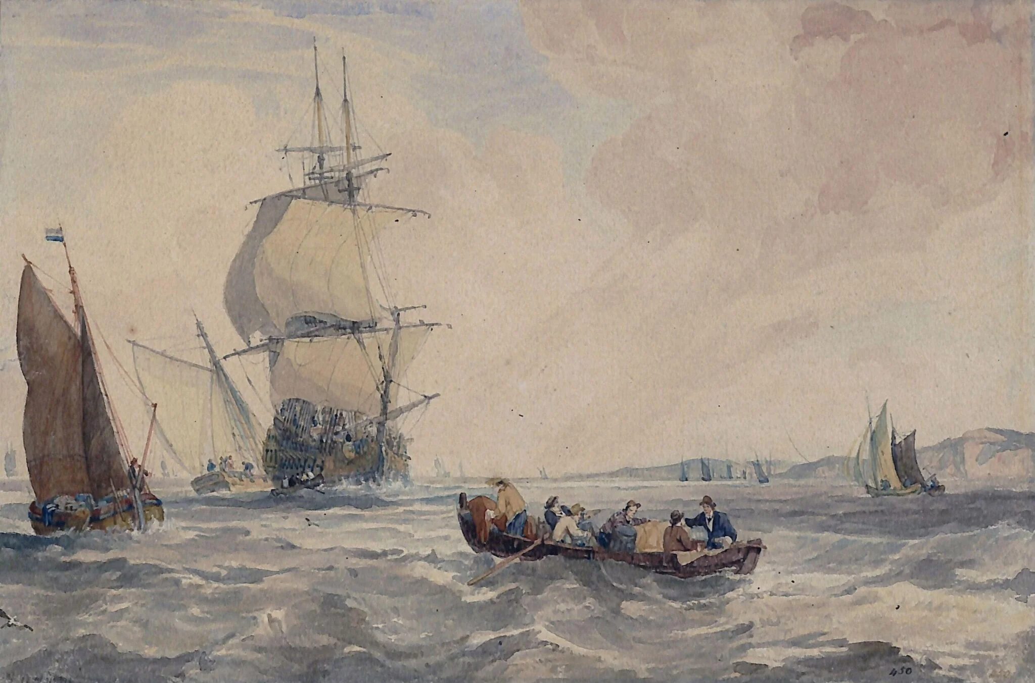 Passengers Proceeding by Boat to their Ship, detail
