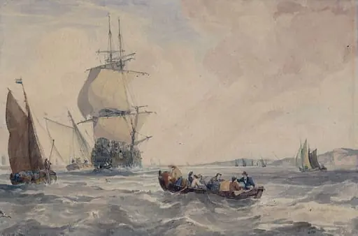 Passengers Proceeding by Boat to their Ship, by Samuel Owen, watercolor, 1850