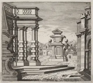 Architectural Fantasy with Portals and Monuments, by Giuseppe Antonio Landi, ink, 1753