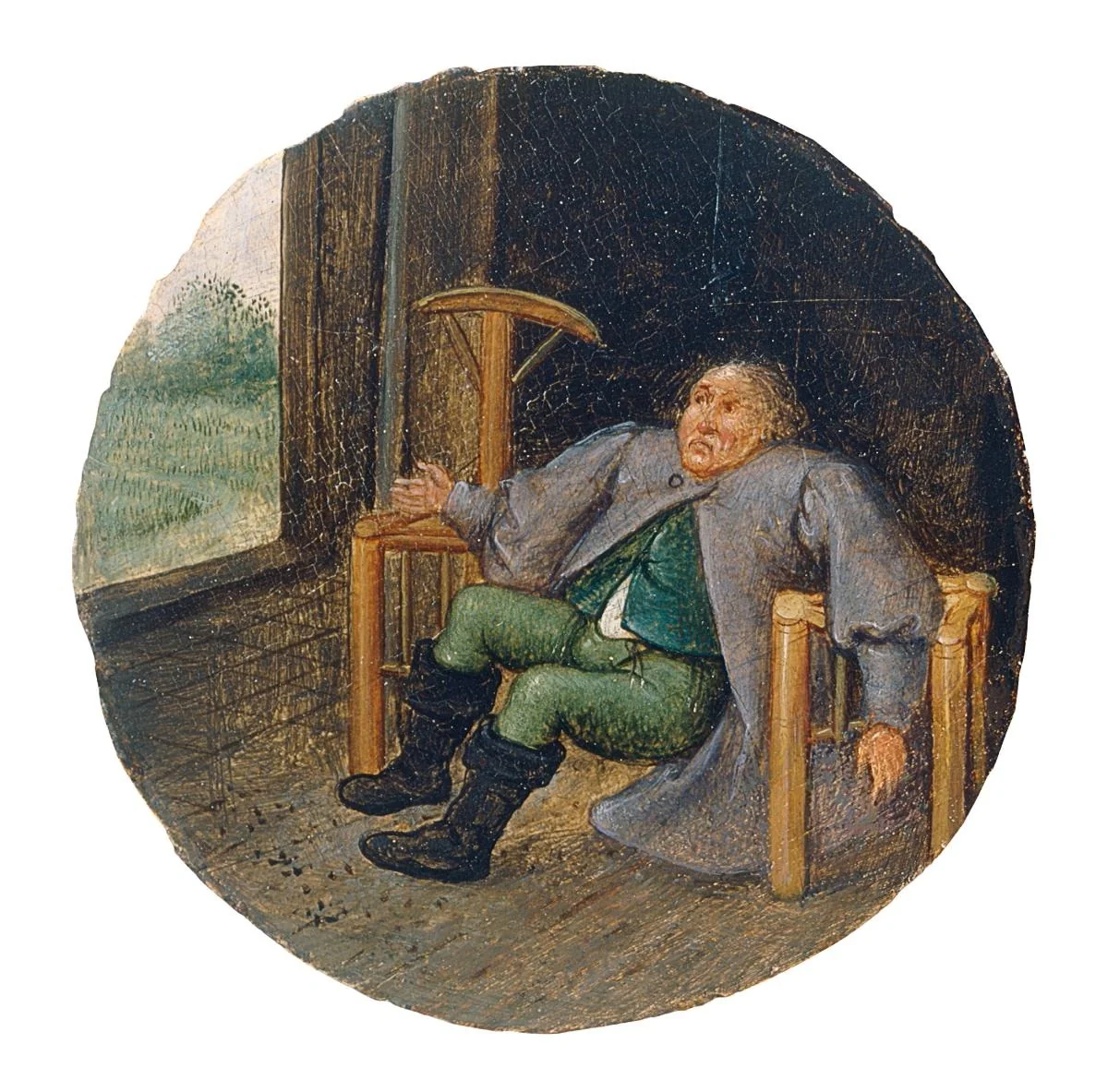 Vier Sprichwörter. Der zwischen zwei Stühlen Sitzende, detail