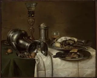 Dessert, by Cornelis Mahu, oil, 1670
