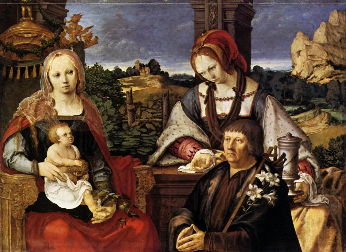 Mary with Child, St. Maria Magdalena and founder (separate outside, Inv. No. 7713), detail