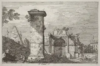 Landscape with Ruined Monuments [right], by Canaletto, ink, 1740