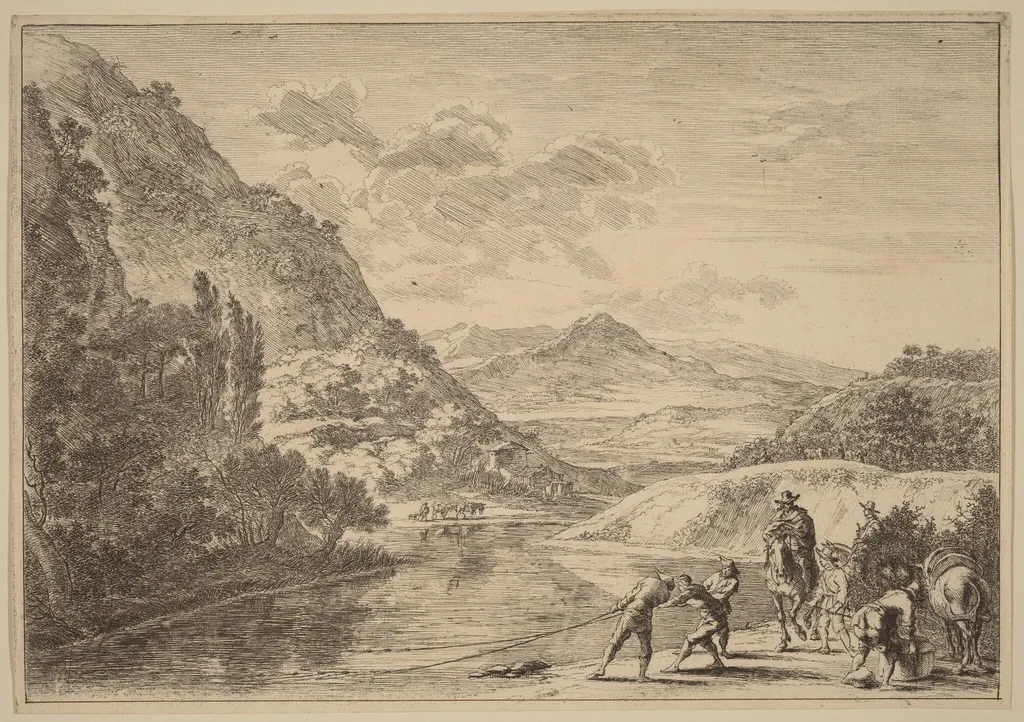 Fishermen at the Tiber, near the Soracte, by Jan Both, ink