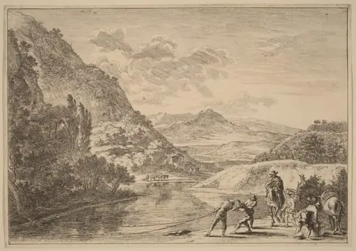 Fishermen at the Tiber, near the Soracte, by Jan Both, ink
