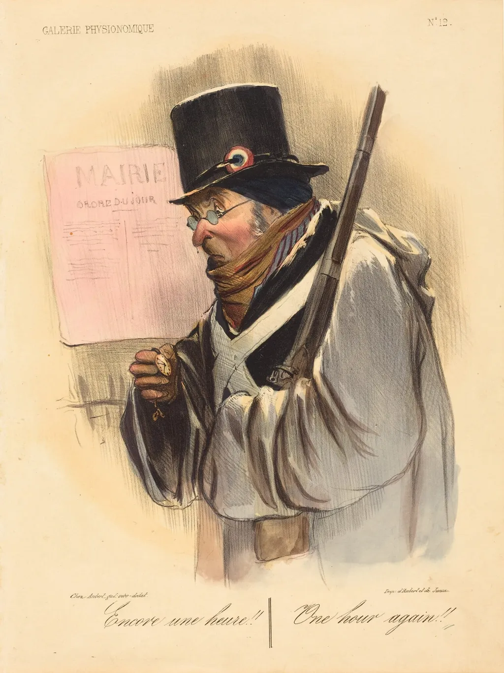 Encore une heure!!, by Honoré Daumier, ink, 1837