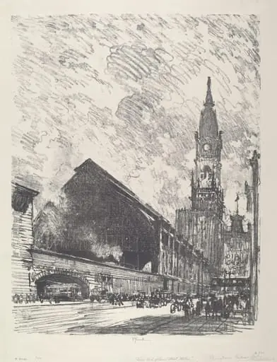 Broad St. Station, by Joseph Pennell, ink, 1912