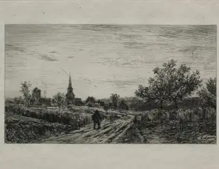Landscape, Evening (Returning Home), by Maxime Lalanne, 1866