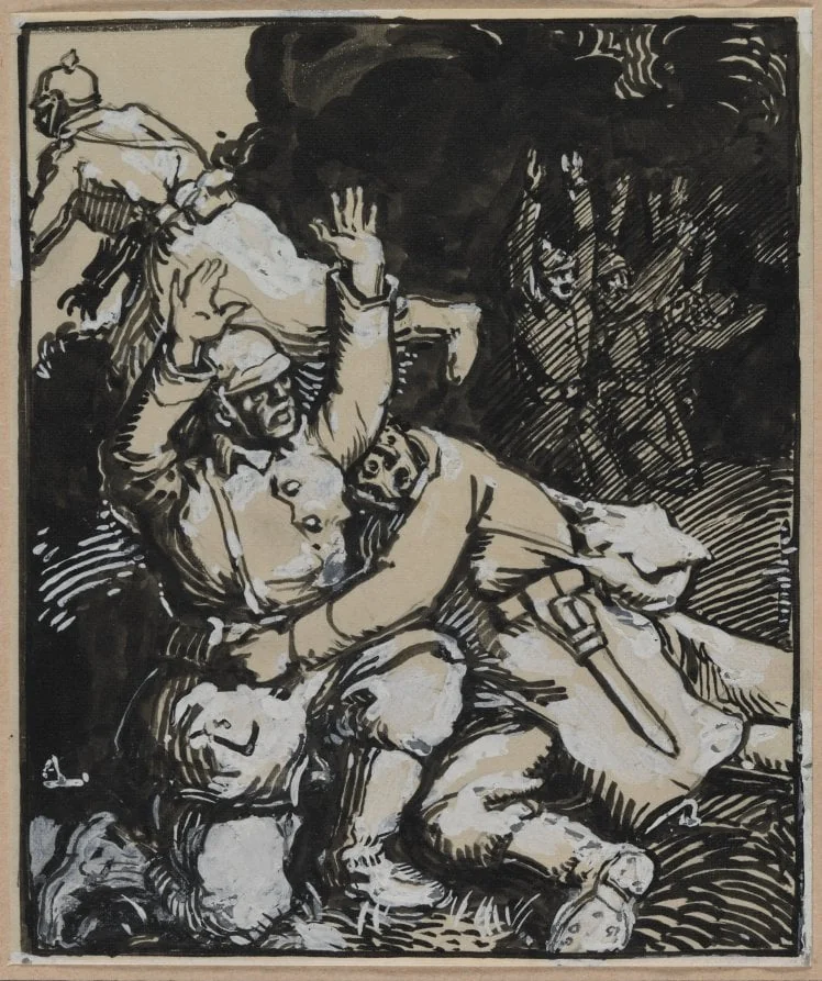 Dans une tranchée, des soldats allemands se rendent, detail