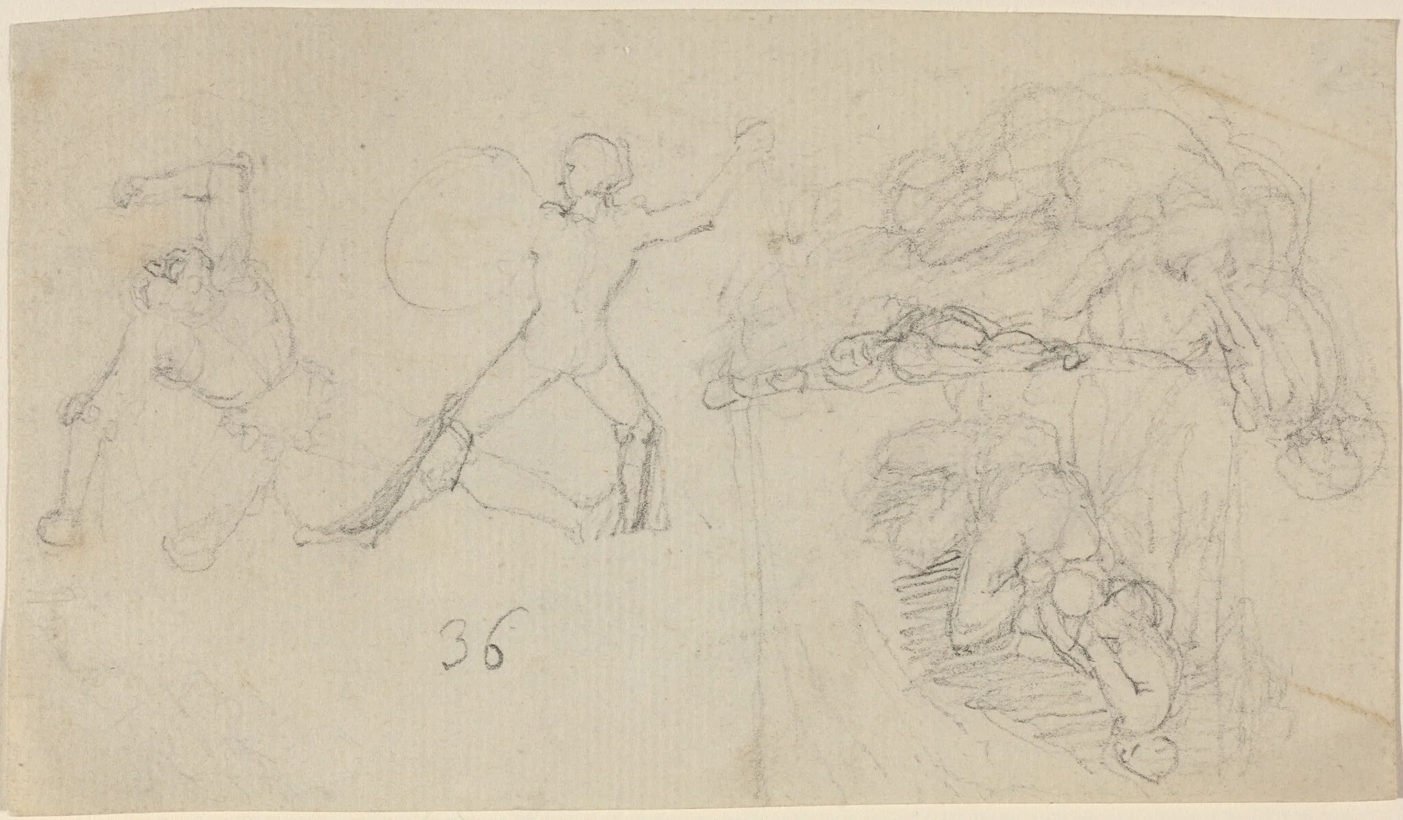 Sheet of Sketches, including Two Warriors Fighting, detail