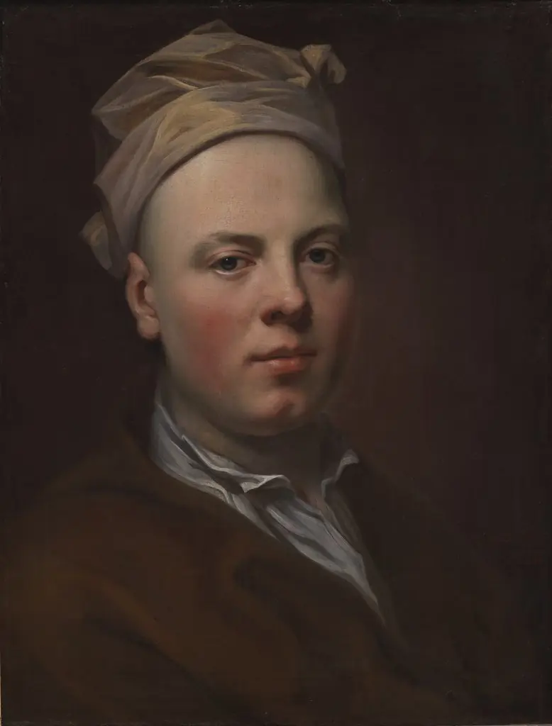 Portrait of a Young Man Wearing a White Cap, by Balthasar Denner, oil, 1718