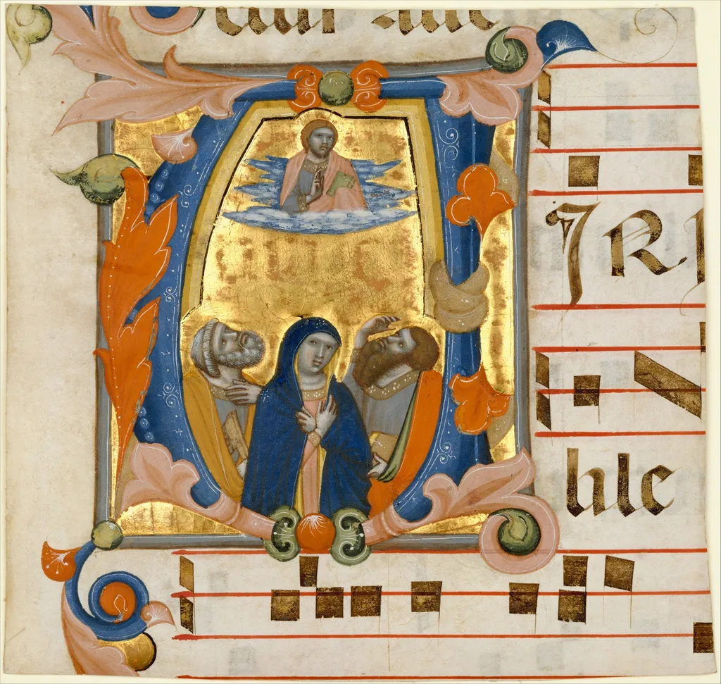 Ascension in an Initial V, by Niccolò di Ser Sozzo Tegliaccio, unspecified, 1342