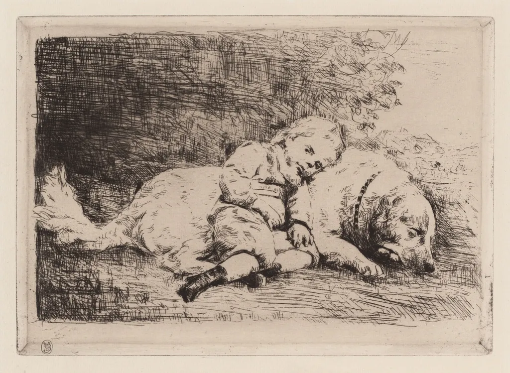 Child with a Dog, by Marcellin-Gilbert Desboutin, ink, 1884