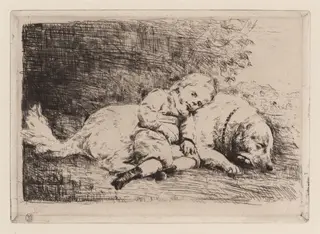 Child with a Dog, by Marcellin-Gilbert Desboutin, ink, 1884