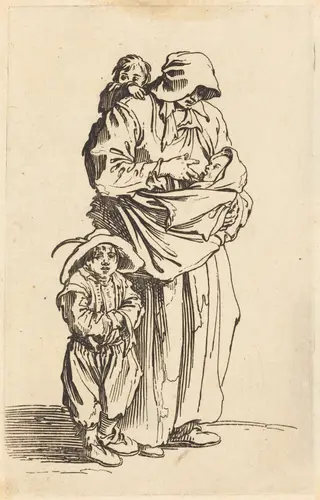 Mother and Three Children, by Jacques Callot, ink, 1622